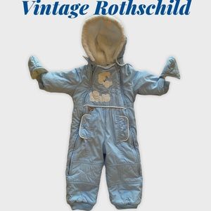 Rare Rothschild Vintage Snowsuit, hand covers, baby blue retro airplane puffer